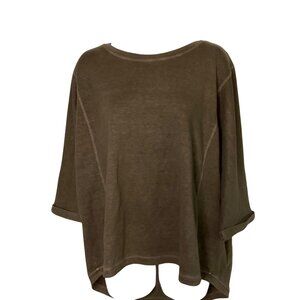 Poetry Brown Hemp-Cotton Blend 3/4 Sleeve High-Low Top Womens Size  US 12 Boxy L